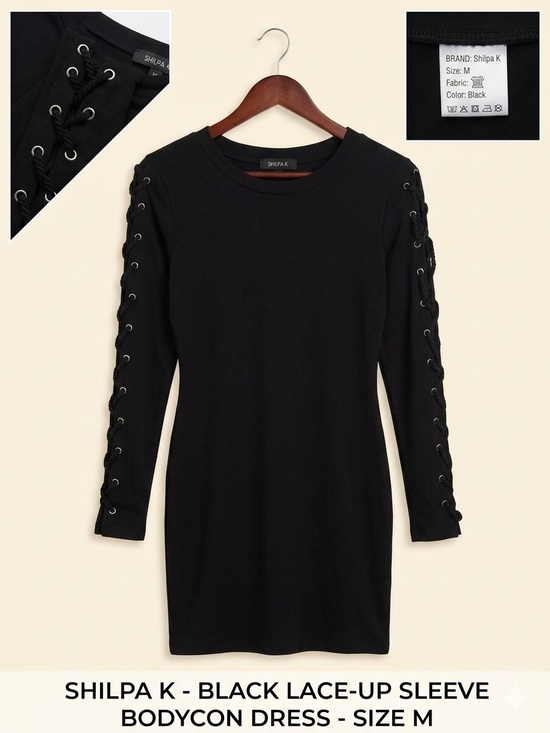 Dresses & Skirts - Black Lace-Up Sleeve Bodycon Dress